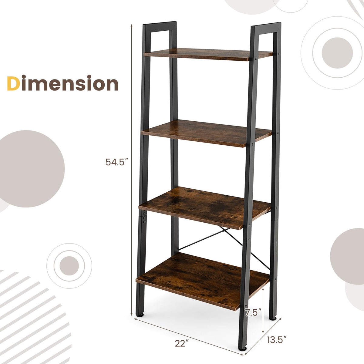 Goflame Industrial 4-Tier Bookshelf, Ladder Bookshelf with Metal Frame, Anti-Tipping Kits