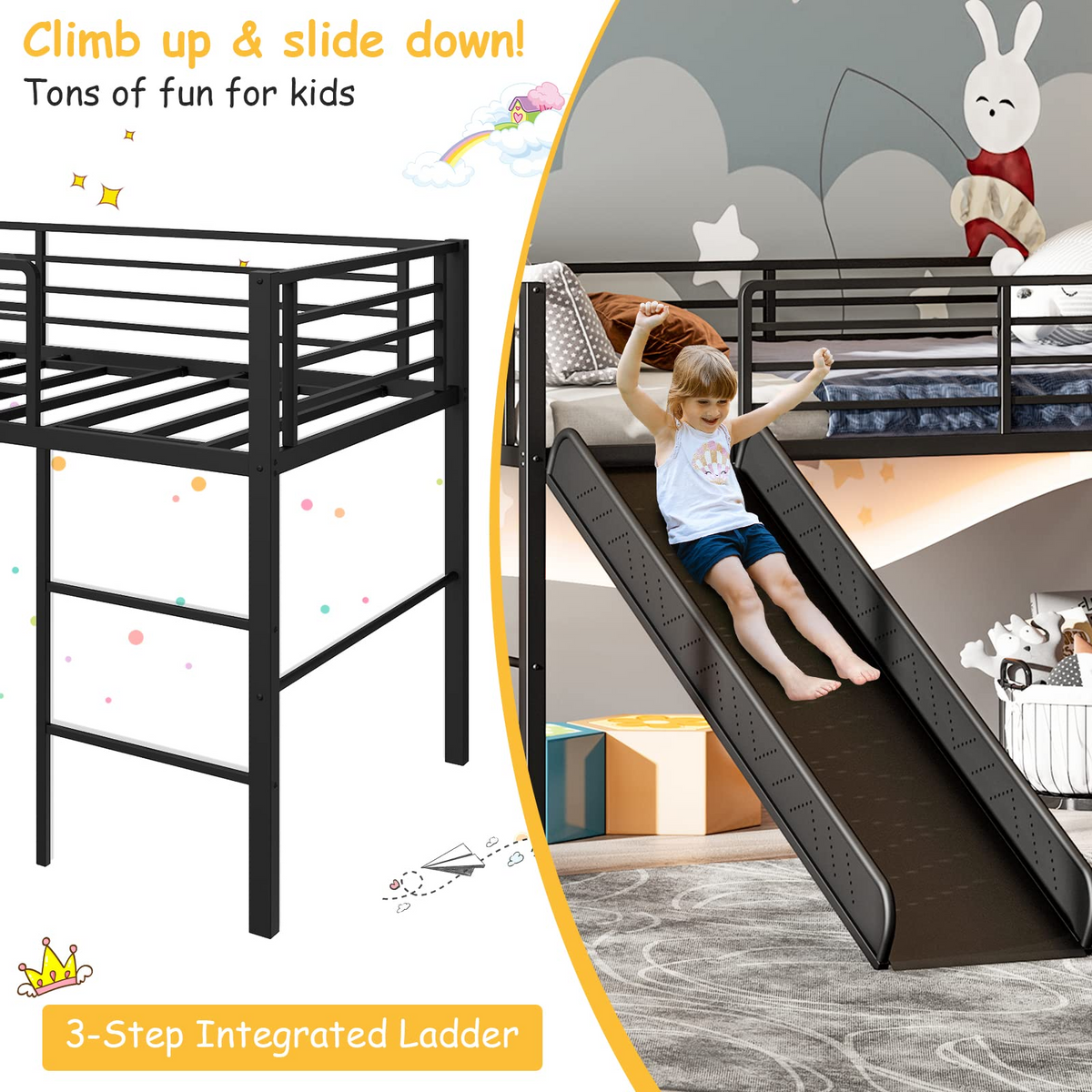 Goflame Twin Loft Bed with Slide