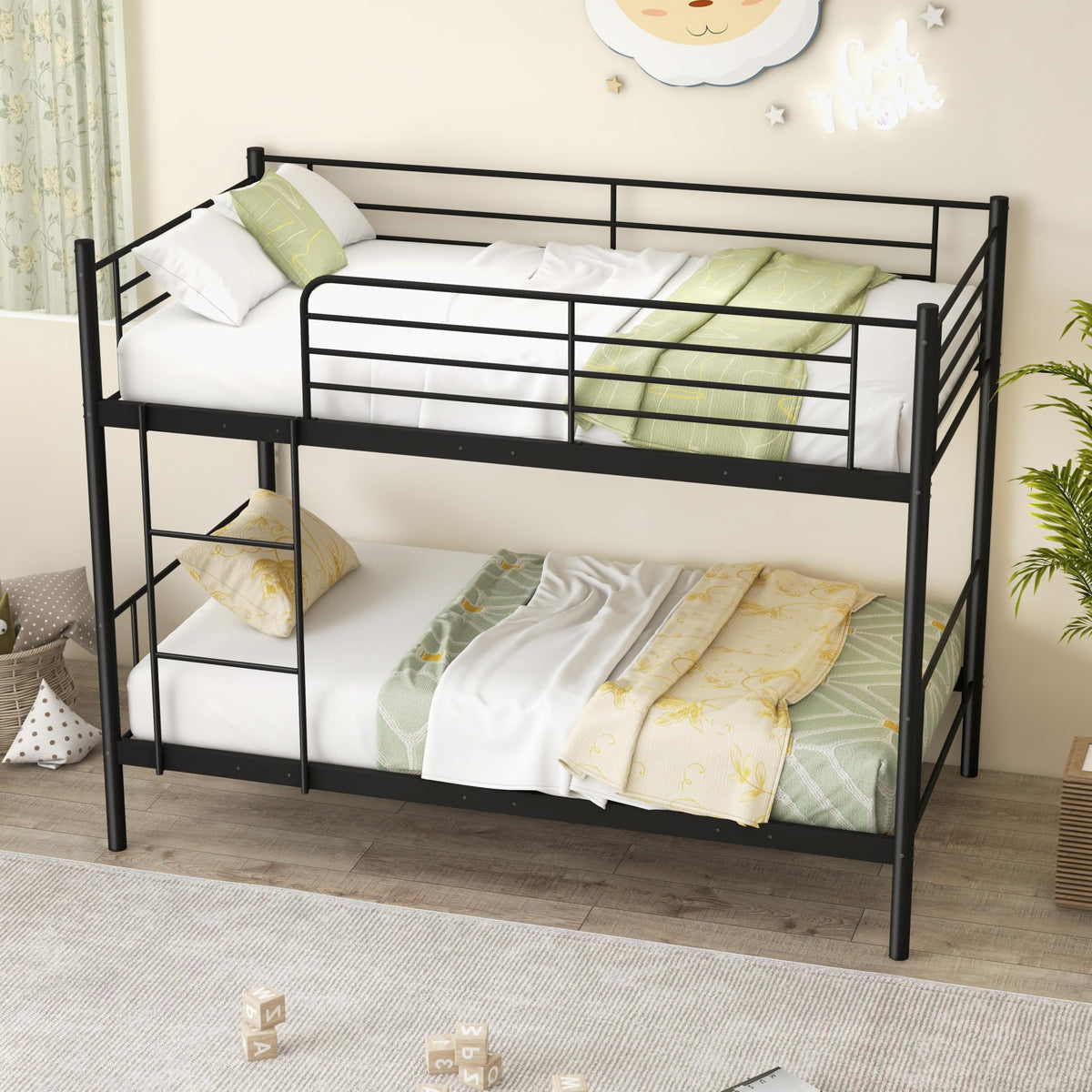 Goflame Metal Bunk Bed Twin Over Twin, Bunk Beds for Kids, Teens & Adults Bunk Bed with Stairs