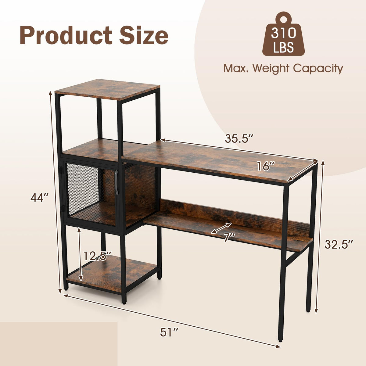 Goflame Modern Computer Workstation Home Office Desk with Storage Cabinet and Shelves