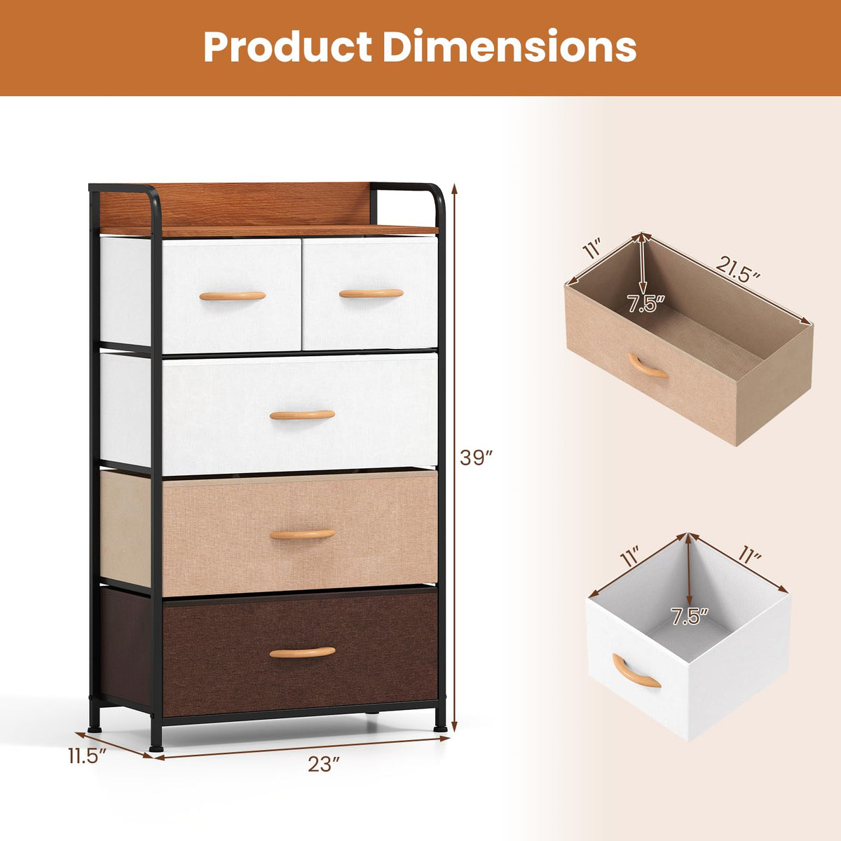 Goflame 5-Drawer Fabric Dresser with Removable Fabric Bins