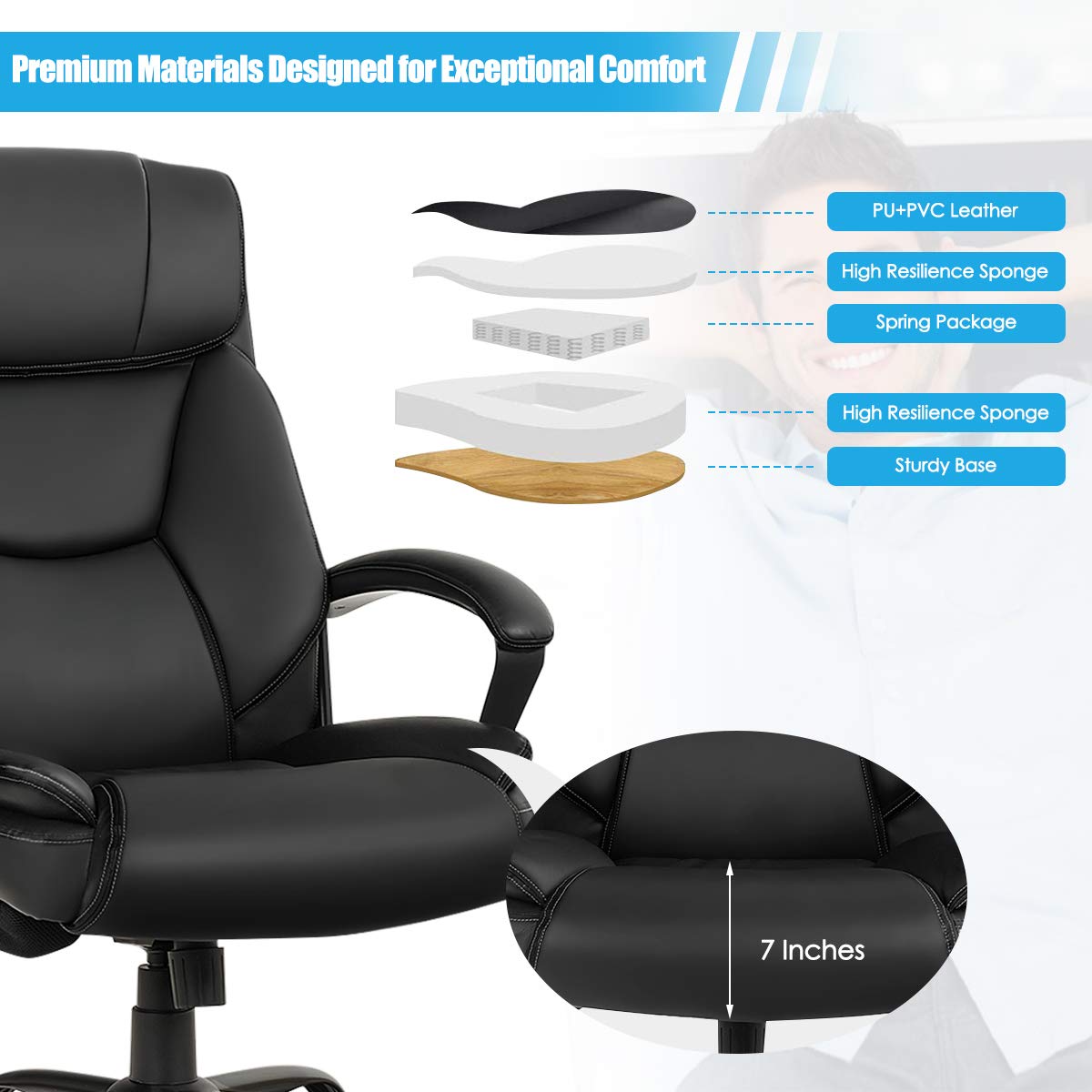 Goflame 500 lbs Big and Tall Office Chair, Massage Executive Chair w/ 6 Vibrating Points