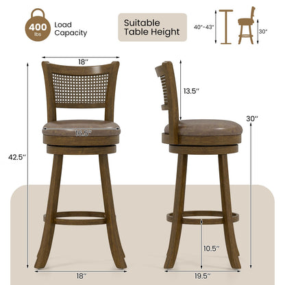 Goflame 30" Bar Height Bar Chairs with PE Rattan Backrest Upholstered Leathaire Barstools