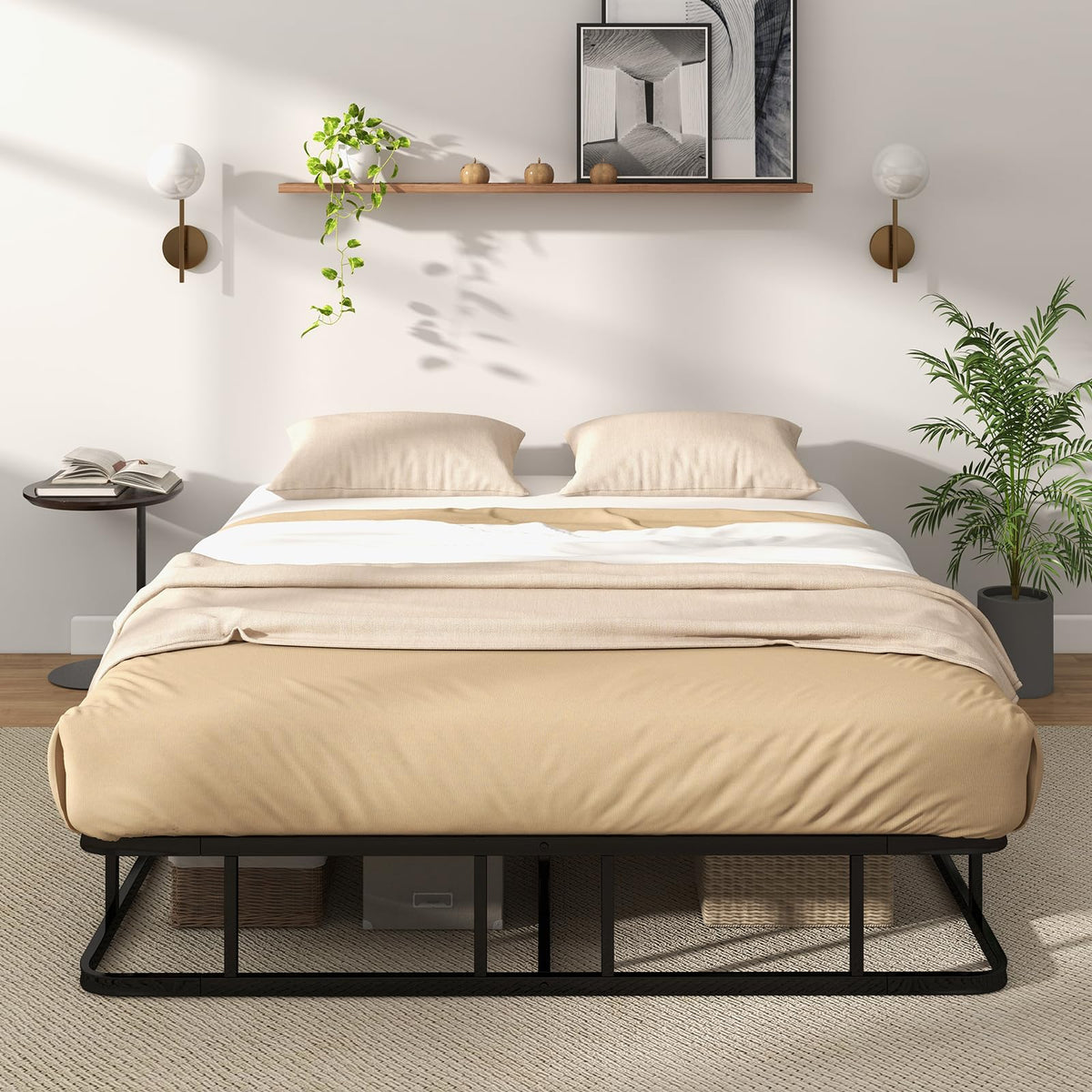 Goflame 10 Inch Bed Frame Queen Size, Metal Platform Queen Bed Frame, Heavy Duty Steel Slat Support
