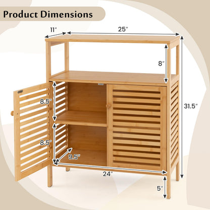 Goflame Storage Cabinet, Bamboo Bathroom Floor Cabinet with Double Louvered Doors