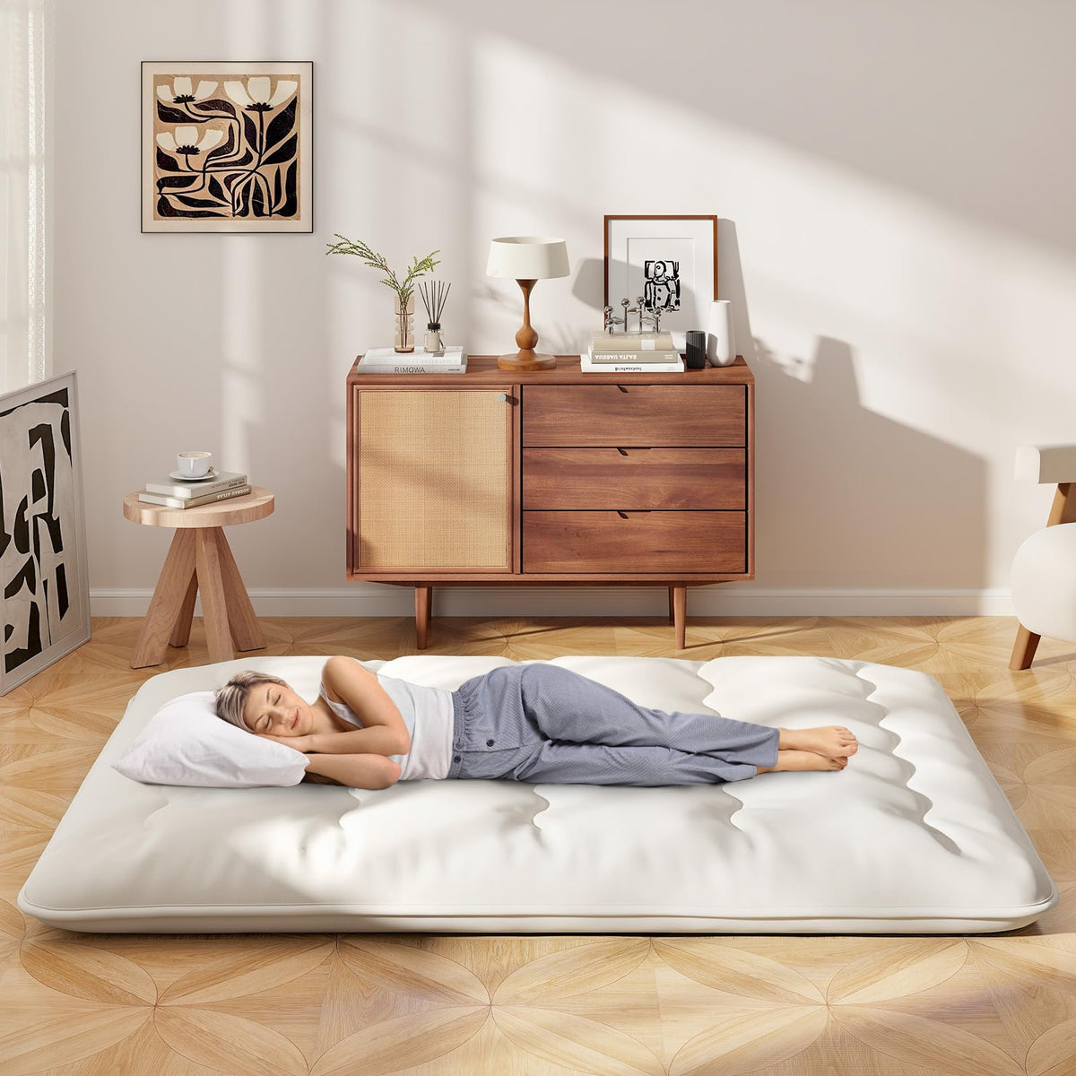 Goflame Japanese Floor Mattress, 4 Inch Futon Mattress with Washable Cover & Storage Bag