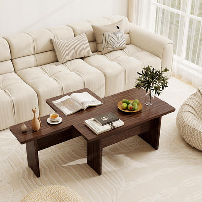 Goflame L-Shaped Coffee Table Set of 2 Modular Nesting Center Table with Grain Finish