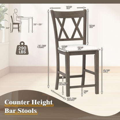 Goflame Wood Bar Stools Set of 2/4, 24" Counter Height Bar Stools w/Cross Back & Linen Fabric Upholstered Seat