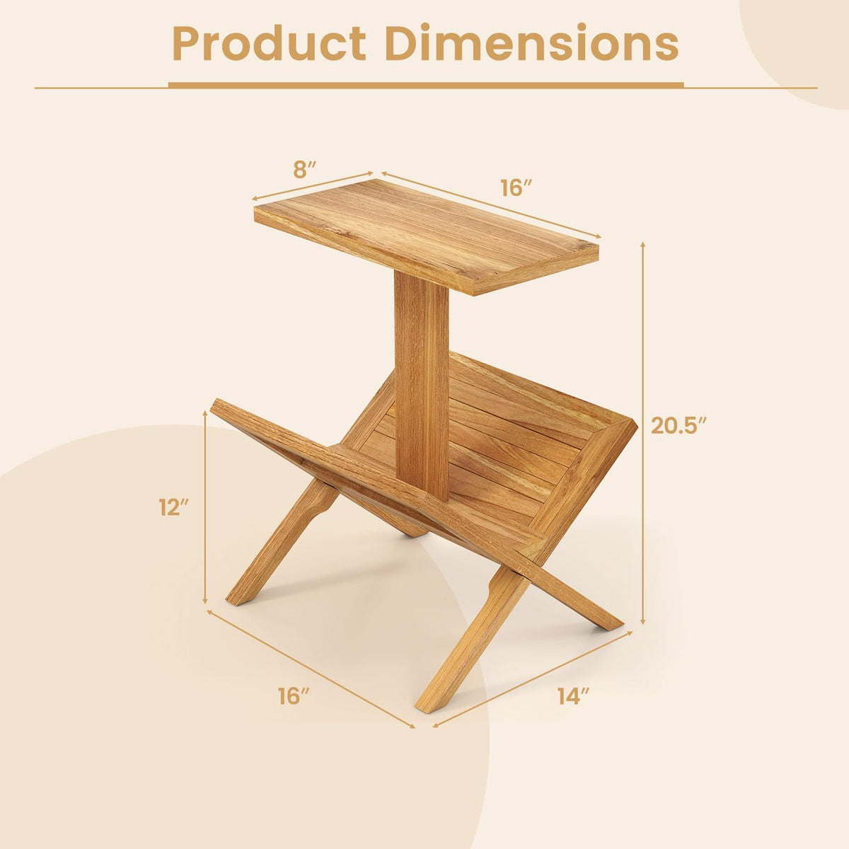 Goflame Side Table Teak Wood Set of 1/2 2-Tier Sofa Couch End Table