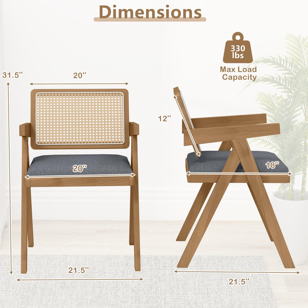 Goflame Rattan Dining Chairs, Leathaire Kitchen Chairs w/Armrests & Padded Cushion
