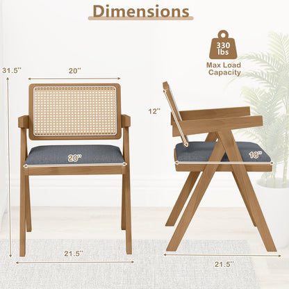 Goflame Rattan Dining Chairs, Leathaire Kitchen Chairs w/Armrests & Padded Cushion