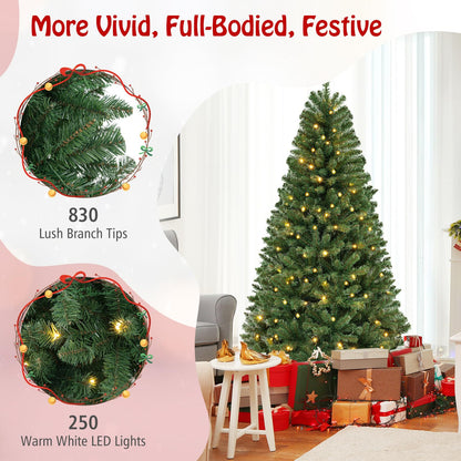 Goflame 7ft Pre-Lit Christmas Tree, Artificial Hinged Xmas Tree with 250 Warm White LED Lights