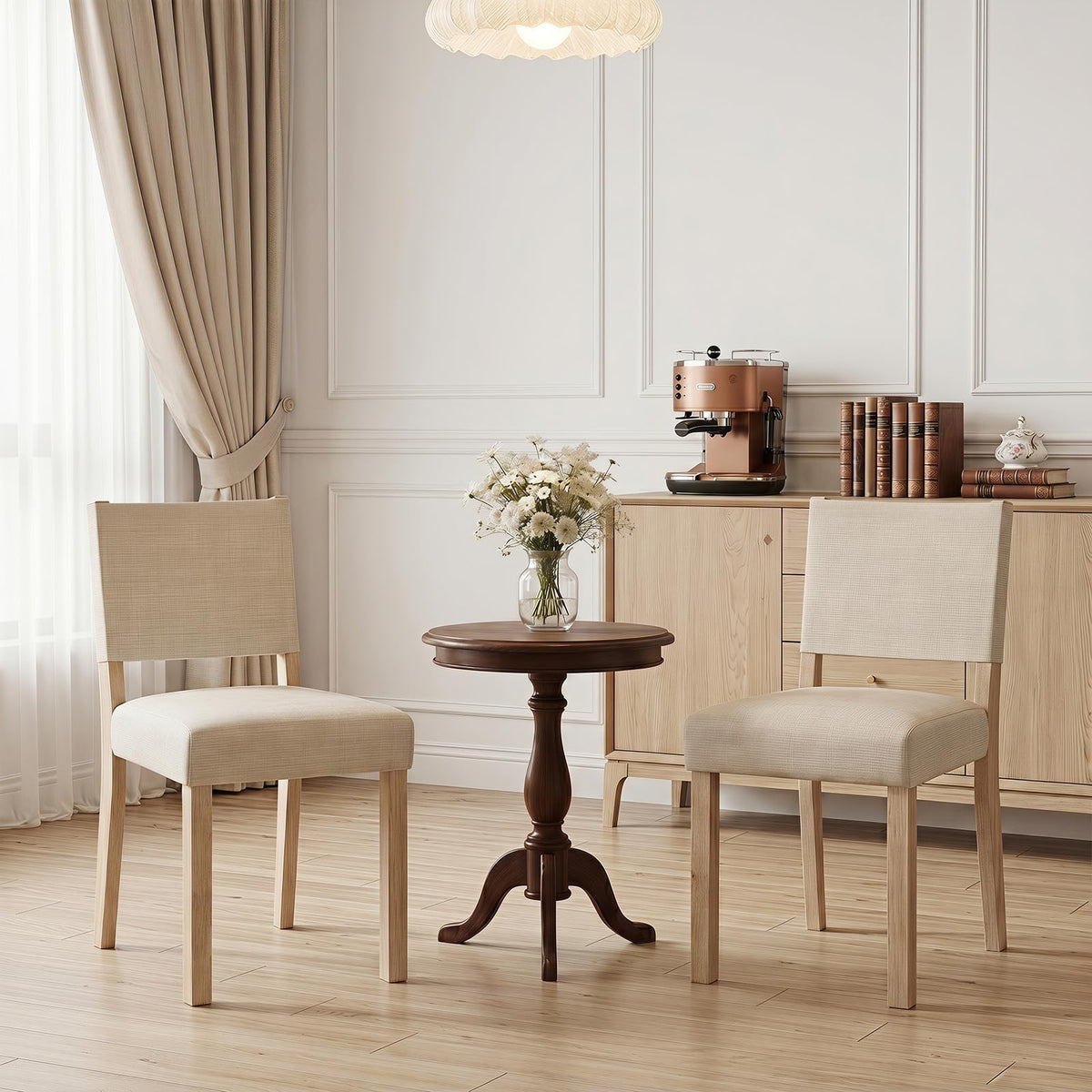 Goflame Set of 2/4 Upholstered Dining Chairs with Linen Fabric Seat