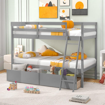 Goflame Bunk Bed Twin Over Twin with 2 Storage Drawers