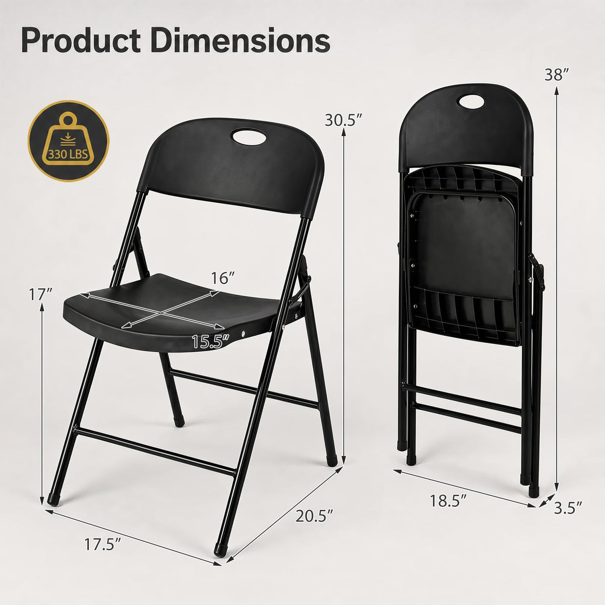 Goflame Plastic Folding Chair | Portable Stackable Commercial Seats with Ergonomic Backrest