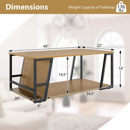 Goflame Rectangle Coffee Table 2-tier Industrial Accent Table with Storage Shelf and Compartment