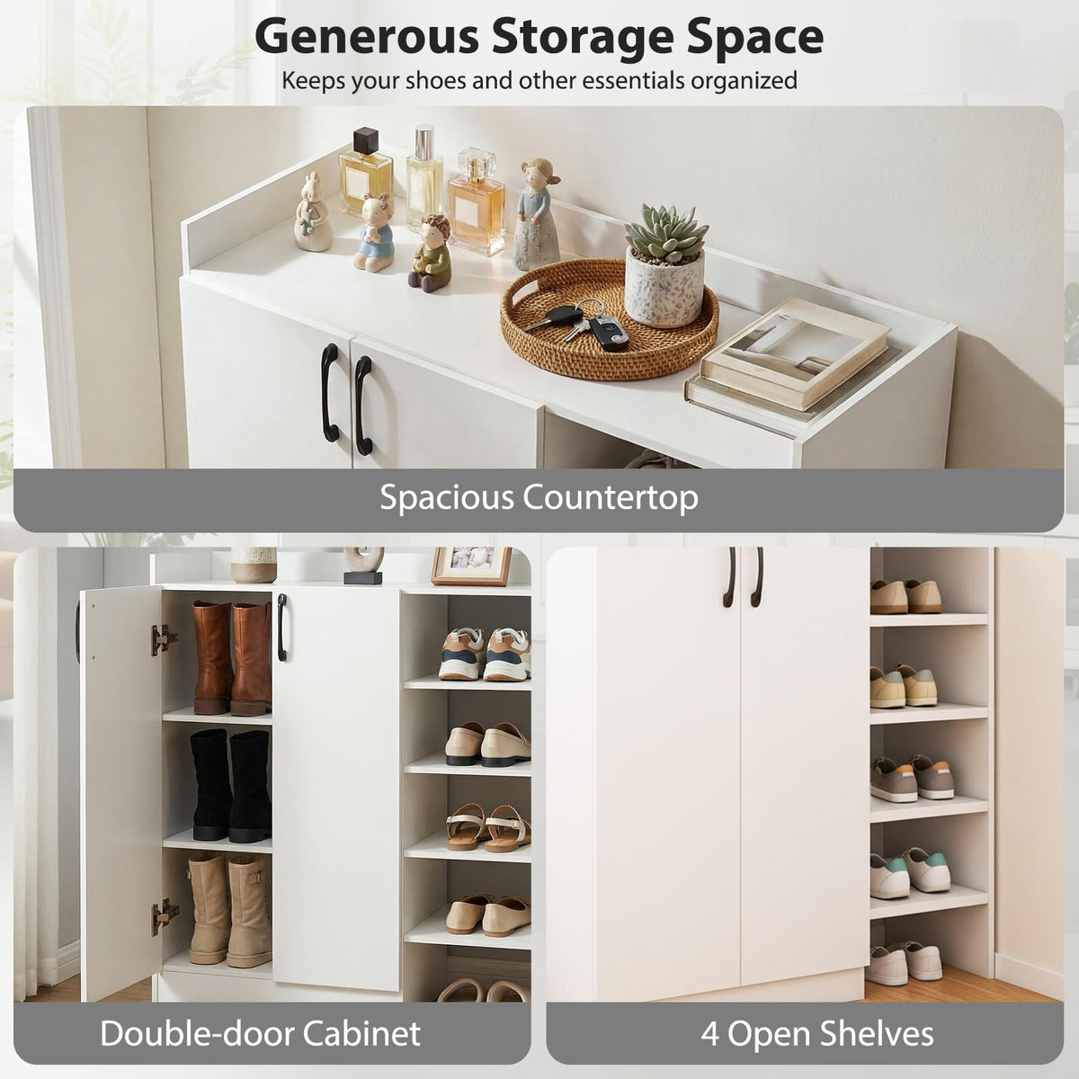 Goflame Wooden Shoe Storage Organizer w/2 Doors for Entryway