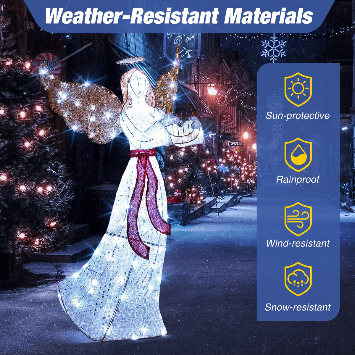 Goflame 5 FT Christmas Lighted Angel, Pre-Lit Winged Holiday Figure Angel with 120 Cold White LED Lights