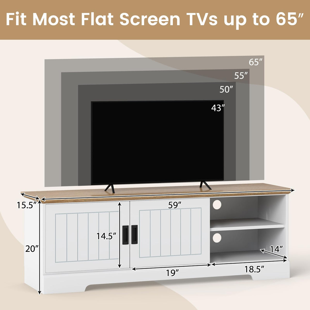 Goflame Farmhouse TV Stand for TVs up to 65" Entertainment Center with Storage Cabinets