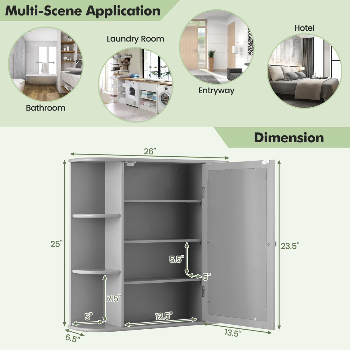 Goflame Mirrored Bathroom Medicine Cabinet - Wall Mounted Bathroom Hanging Cabinet with Single Door