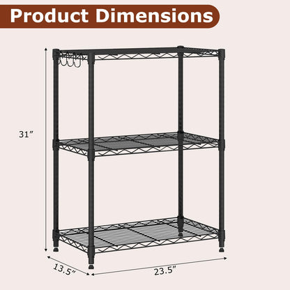 Goflame Storage Shelves Adjustable Wire Shelf Rack w/4 Removable Hooks