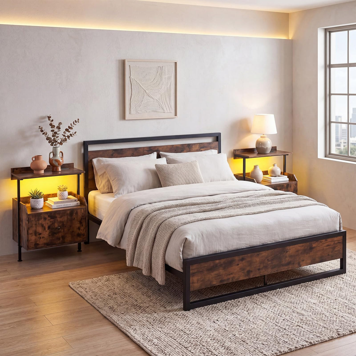 Goflame Nightstand w/Charging Station & LED Light (1/2)