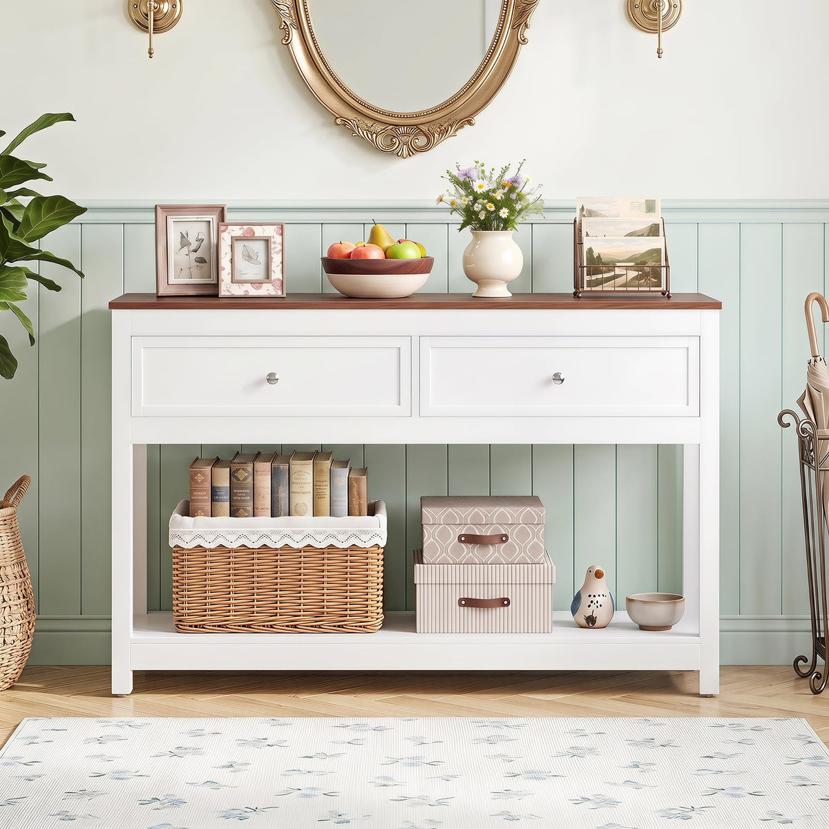 Goflame 47" Farmhouse Console Table with 2 Drawers Storage
