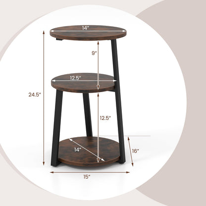 Goflame Round End Table, Industrial Side Table with Sturdy Metal Frame, Coffee Table, 3-Tier Bedside Table for Bedroom, Living Room