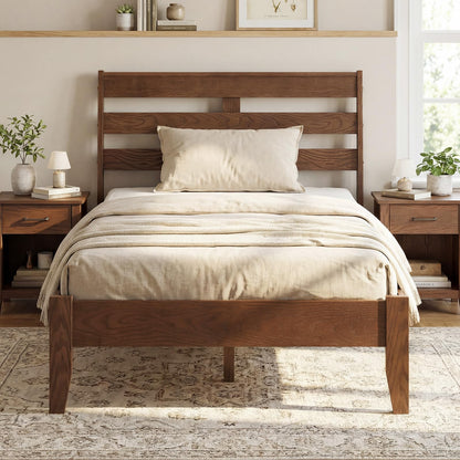 Goflame Twin Size Bed Frame with Slat Headboard