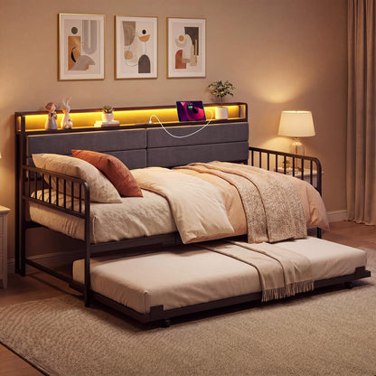 Goflame Daybed with Trundle Twin Bed Frame