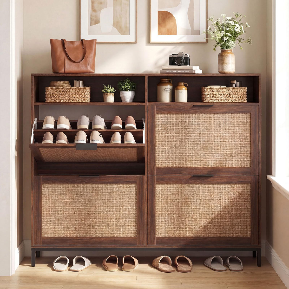 Goflame Large Shoe Storage Cabinet w/ 4 Flip Drawers