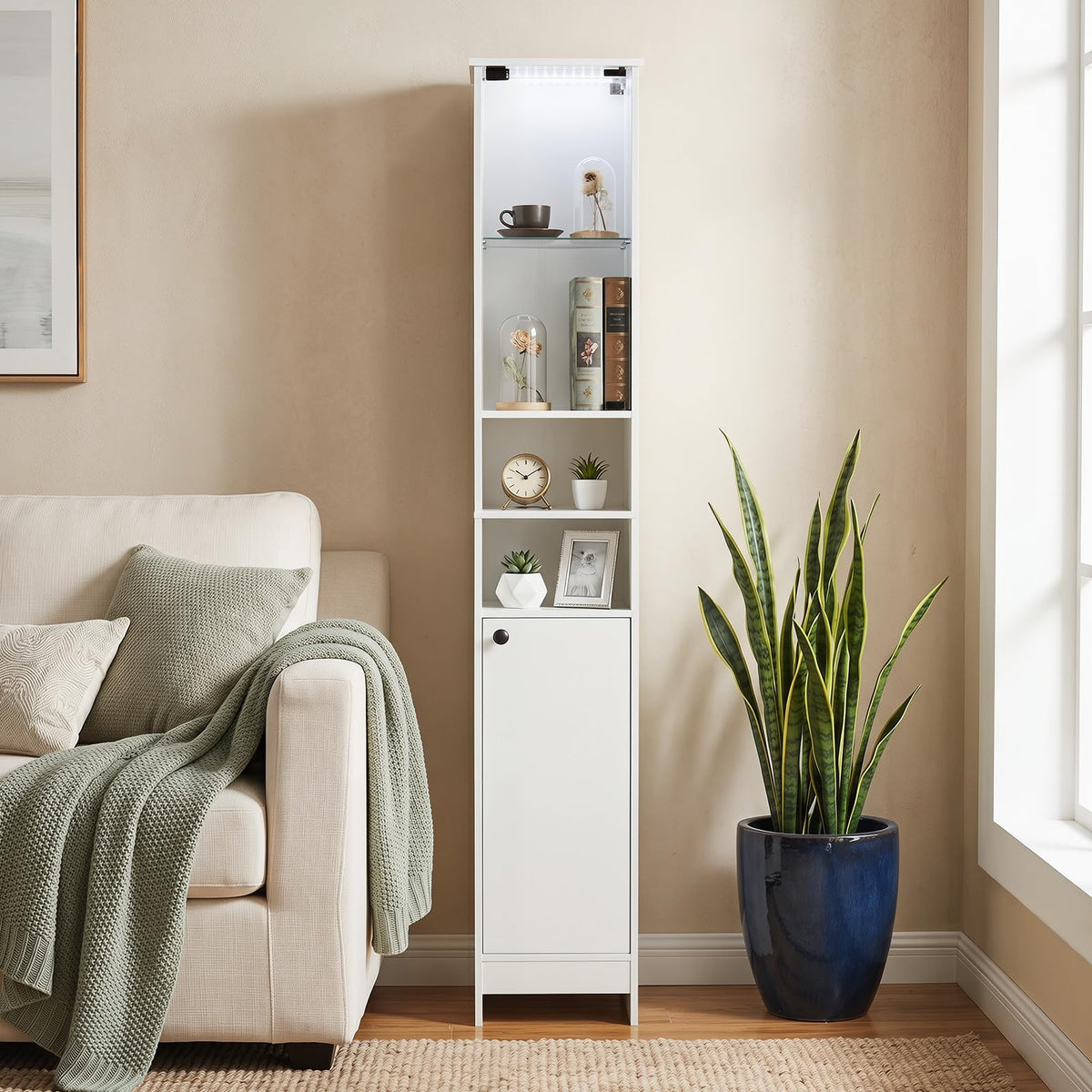Goflame Tall Narrow Bathroom Cabinet with Lights & Remote Control (1/2)