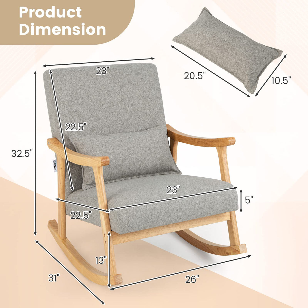 Goflame Upholstered Rocking Chair - Modern Rocker with Rubber Wood Frame, Comfy Backrest & Seat