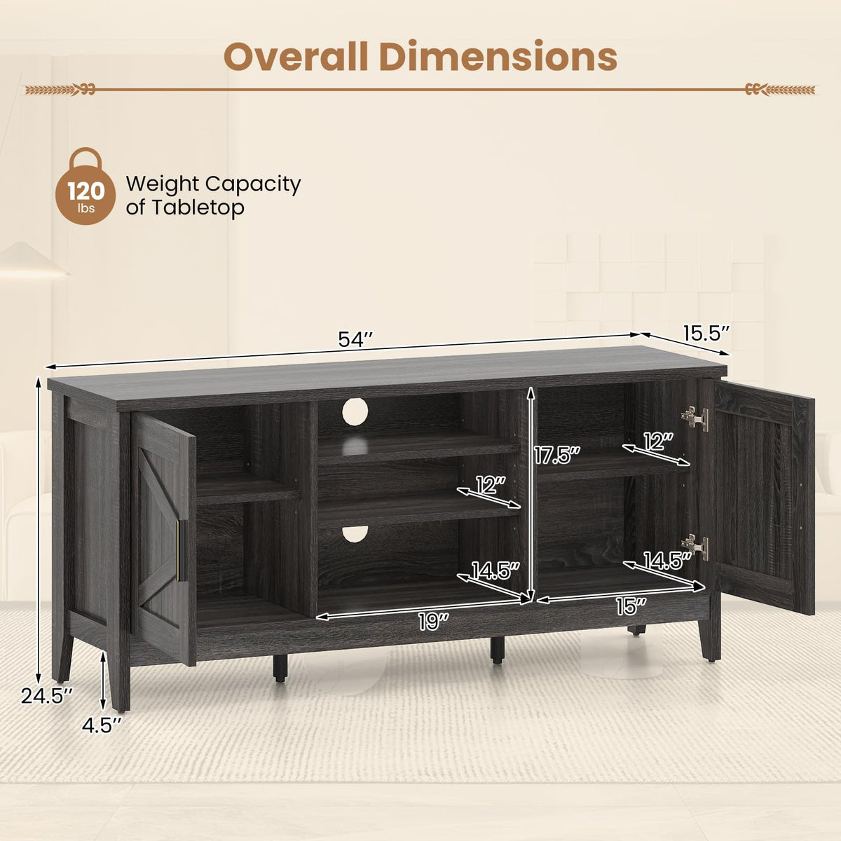 Goflame Farmhouse TV Stand for TVs up to 65"