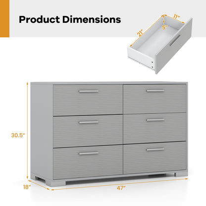 Goflame Storage Cabinet with 6 Drawers, Metal Legs & Handles, Anti-Toppling Devices, Grey
