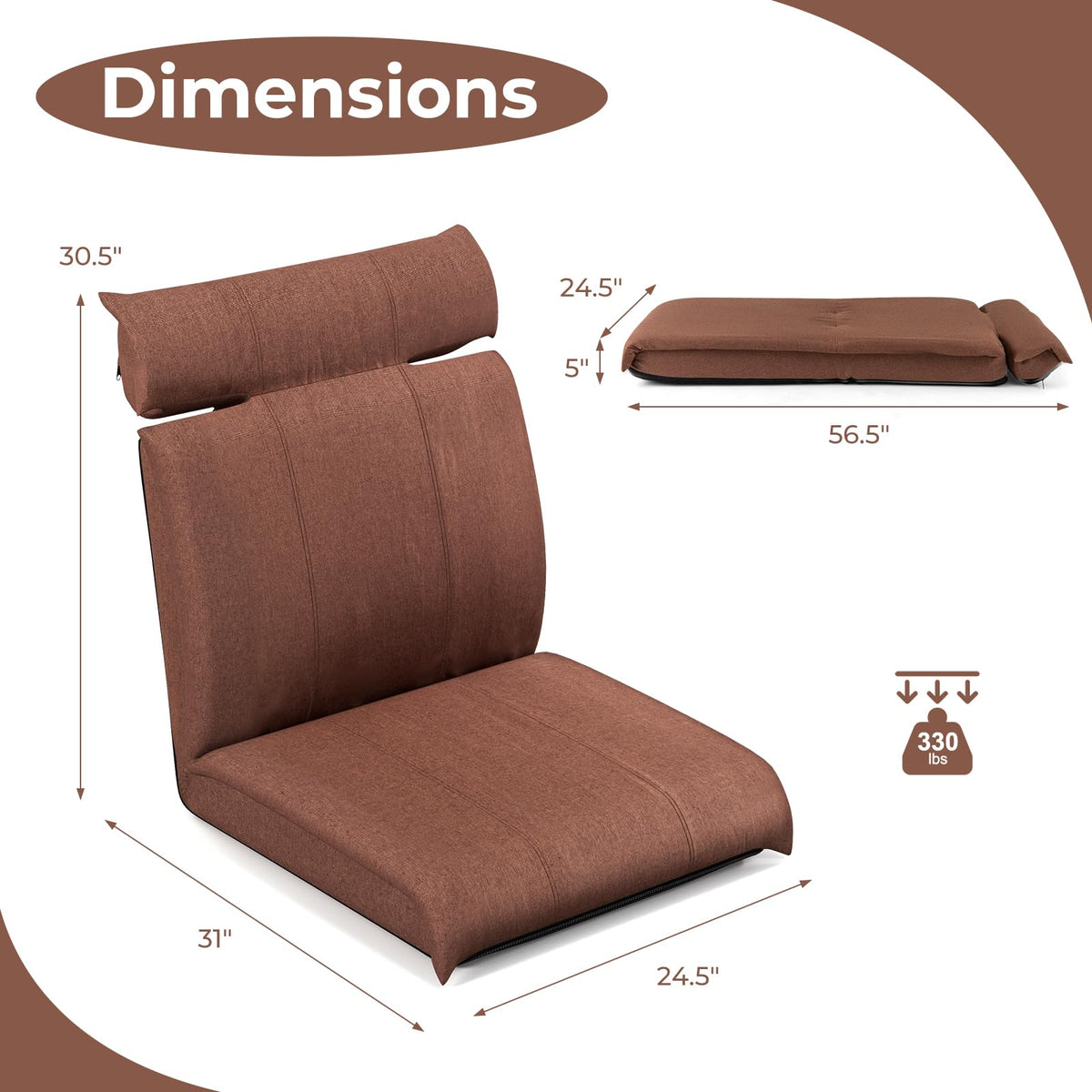 Goflame Floor Chair, Floor Gaming Chair with Back Support, 14-Poistion Adjustable Backrest, 5-Position Adjustable Headrest