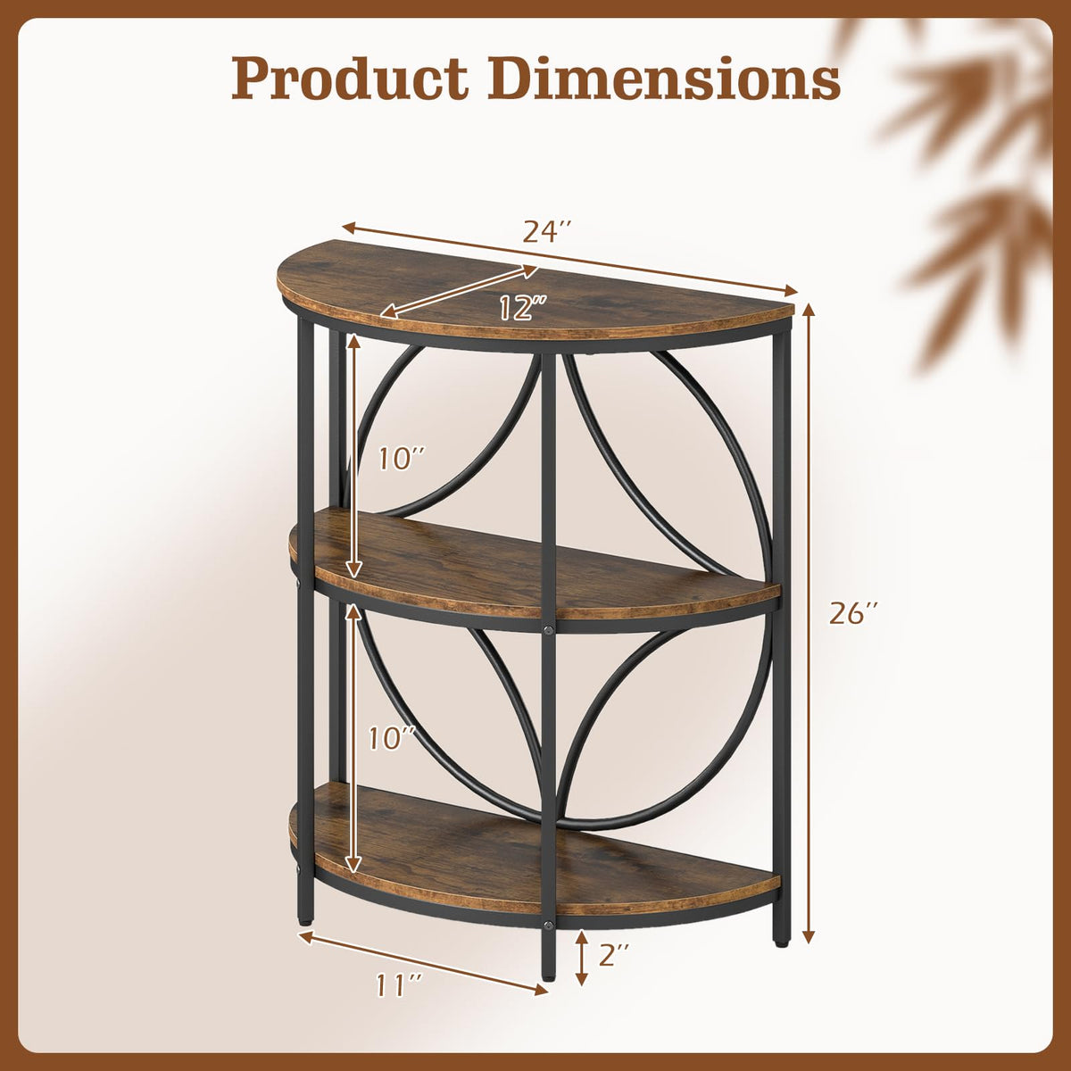Goflame Half Round End Table 3-Tier Narrow Side Table(1/2)