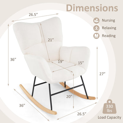 Goflame Rocking Chair Nursery, Teddy Upholstered Glider Rocker Chair w/High Backrest