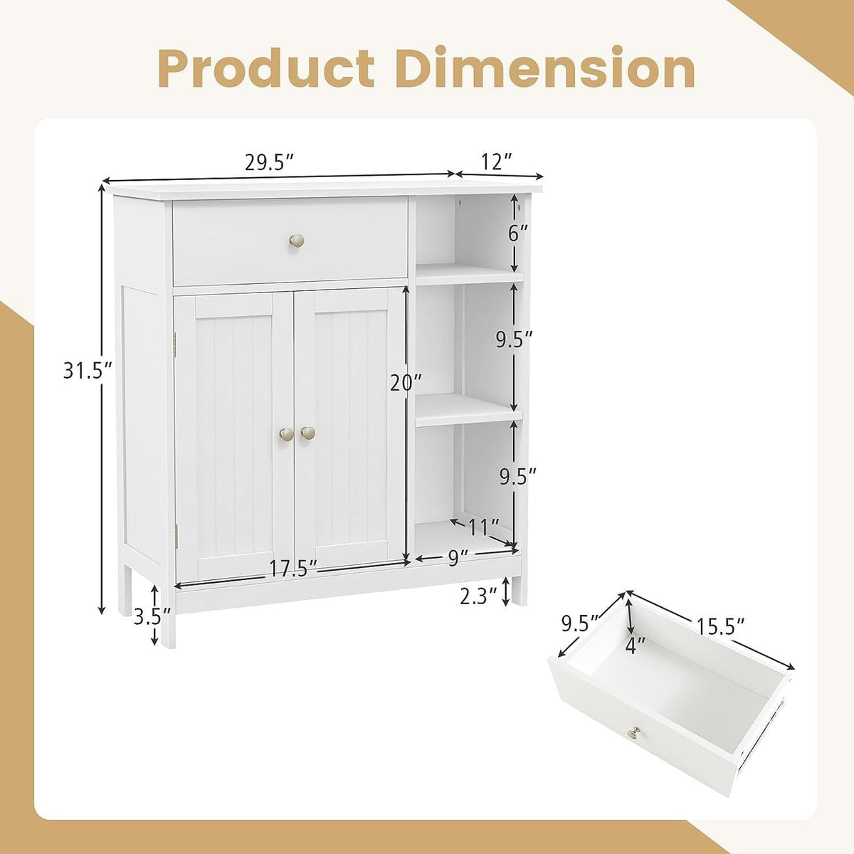 GOFLAME 29.5" x 12" x 31.5" Bathroom Cabinet with 1 Drawer