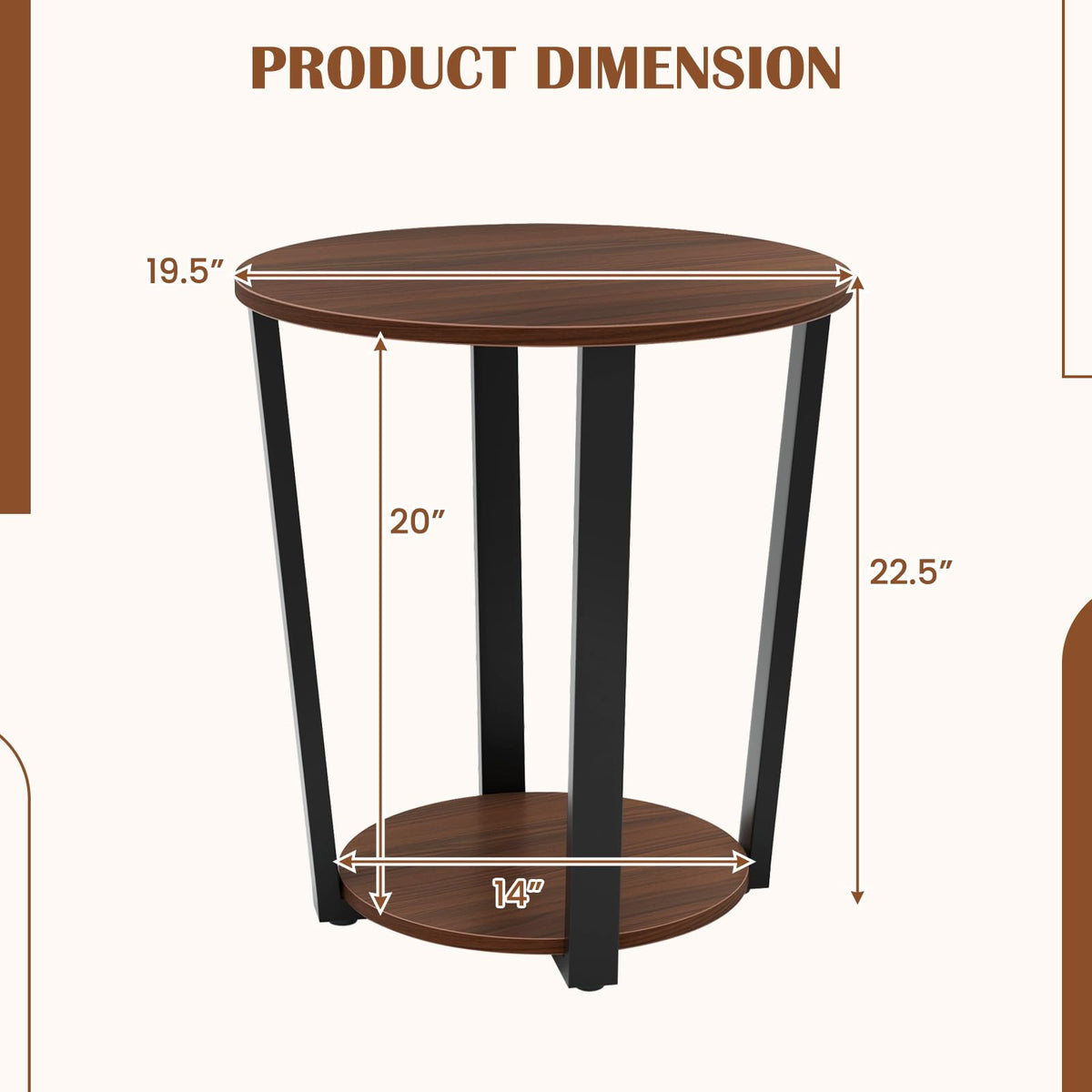 Goflame Round End Table Set of 1/2, 2-Tier Side Sofa Table with Open Storage Shelf and Metal Frame