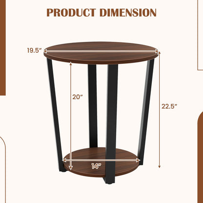 Goflame Round End Table Set of 1/2, 2-Tier Side Sofa Table with Open Storage Shelf and Metal Frame