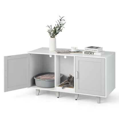 Goflame Cat Litter Box Enclosure - Cat Washroom Hidden Furniture with 2 Storage Cabinets