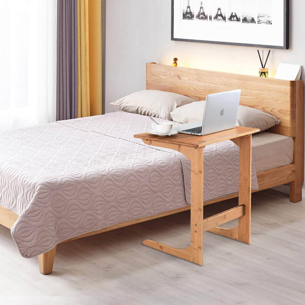 GOFLAME Bamboo Side Table with Painted Surface for Home Office Use