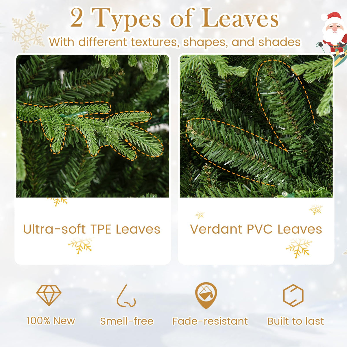 Goflame Pre-Lit Artificial Christmas Tree with PVC & Soft TPE Branch Tips & Foldable Metal Stand