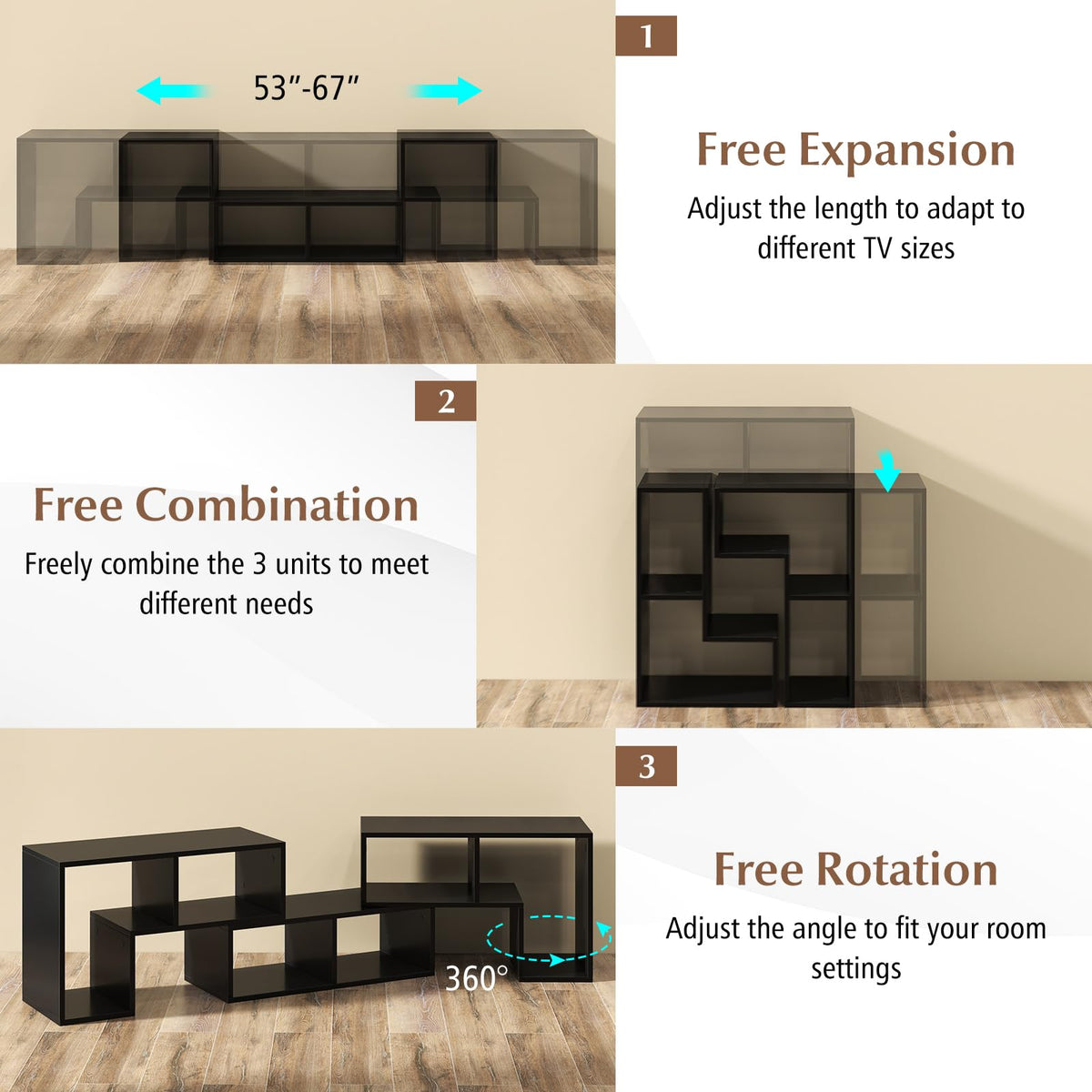 Goflame Free-Combination TV Stand for Bedroom - Entertainment Center for 50 55 60 65 Inch TV