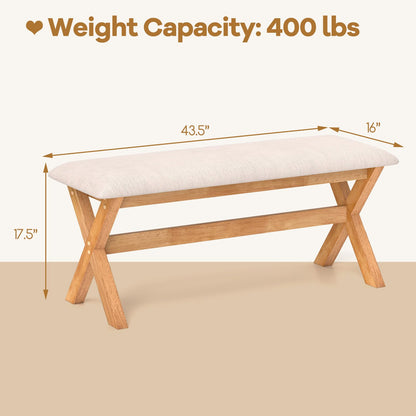 Goflame Upholstered Long Entryway Bench, Rubber Wood Dining Bench with Padded Seat, 43.5x15.5x17.5 Inches, 400 Lbs Capacity