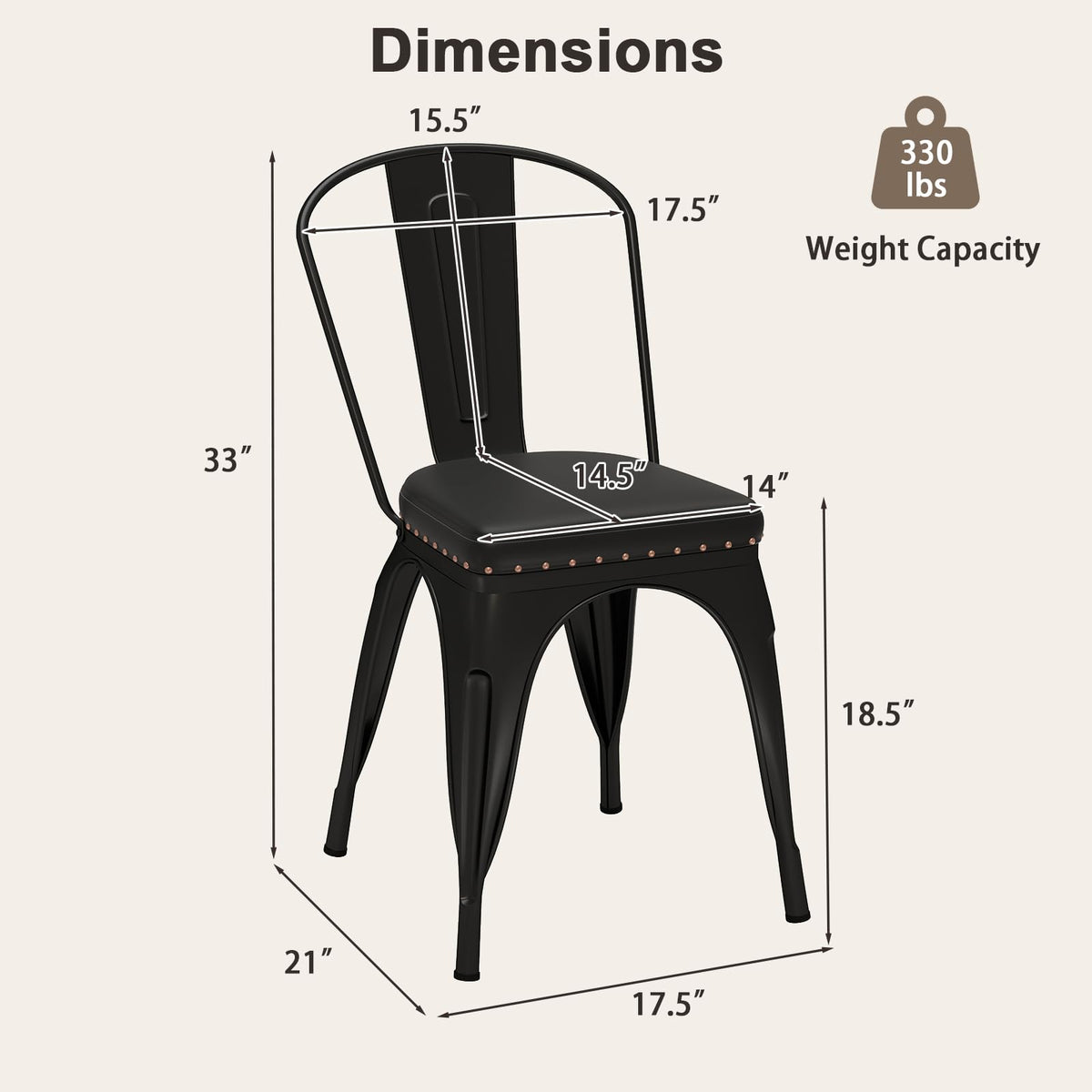 Goflame Metal Dining Chairs Set of 4 with Detachable Backrest & PU Leather Padded Seat