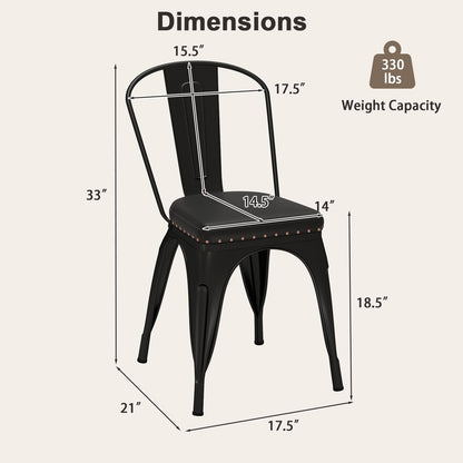 Goflame Metal Dining Chairs Set of 4 with Detachable Backrest & PU Leather Padded Seat