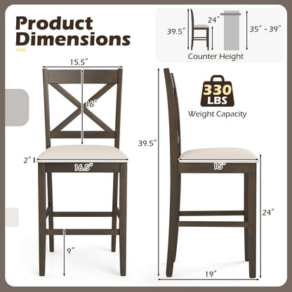 Goflame 24" Farmhouse Bar Stools | Cross Back Counter Height Chairs with Padded Linen Upholstered Seat (2/4)