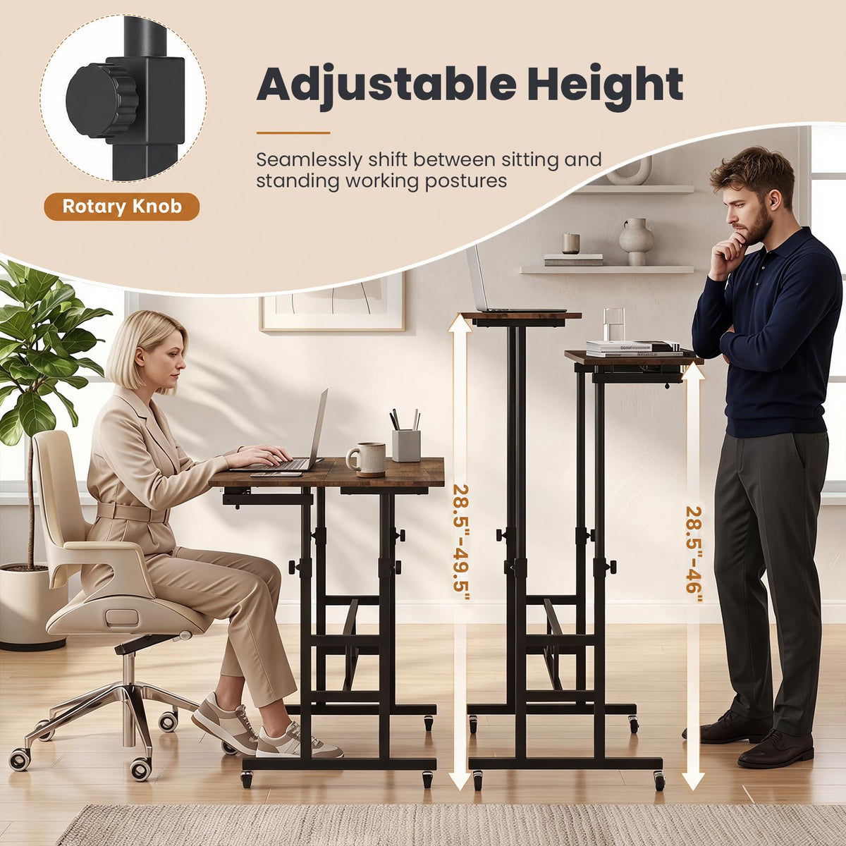 GOFLAME Small Height Adjustable Standing Desk with Wheels
